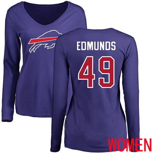 NFL Women Buffalo Bills #49 Tremaine Edmunds Royal Blue Name and Number Logo Long Sleeve T Shirt